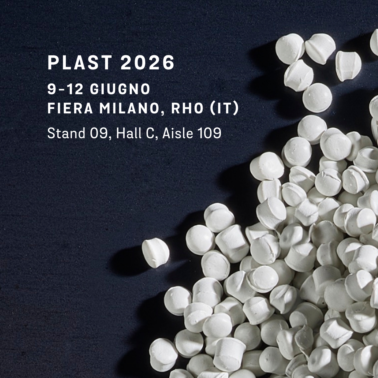 black background with abs polymers with essential info per the fair