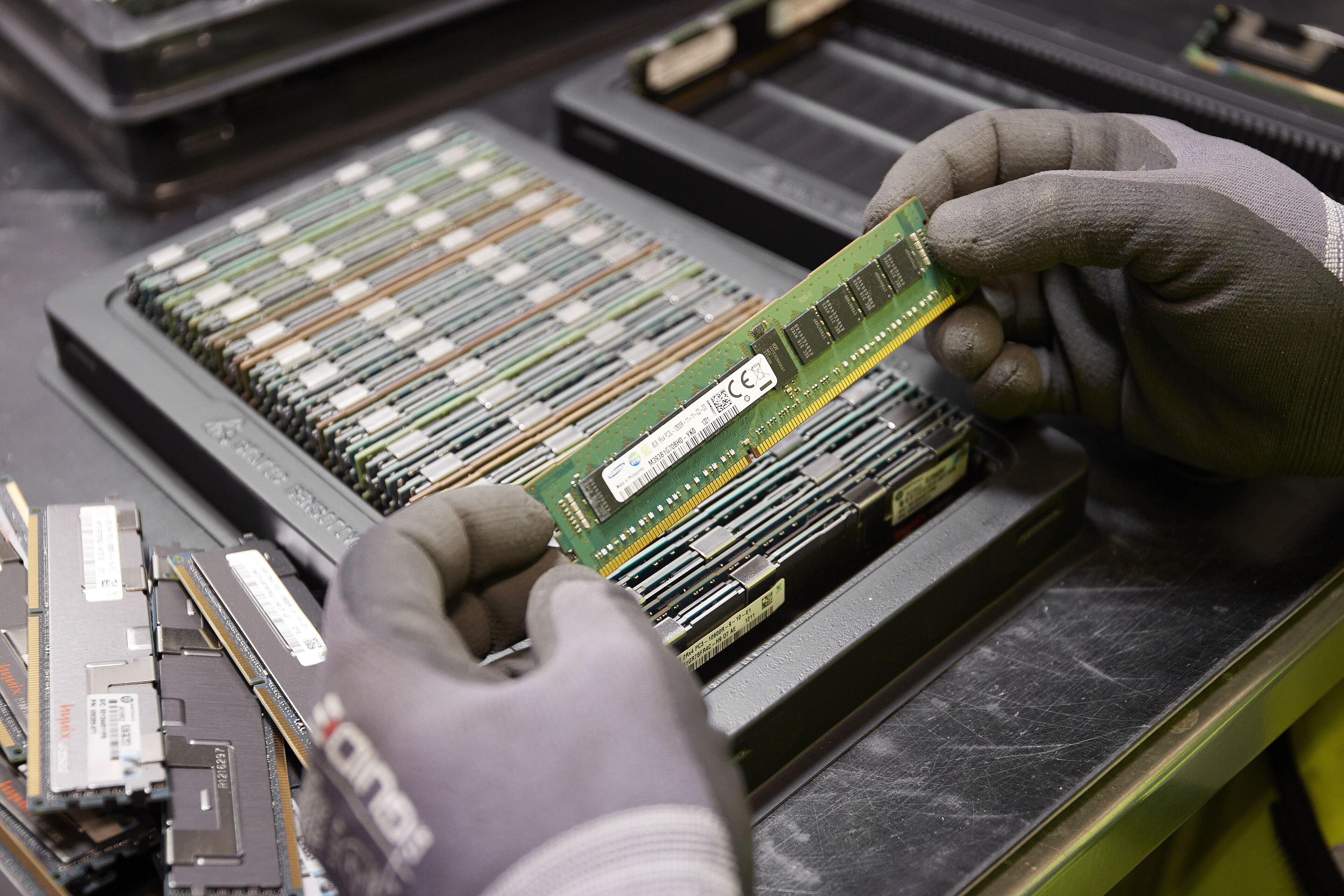 Components from used electronics ready to be reused or recycled by Stena Recycling.