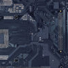 A close-up image of a dark blue circuit board with intricate patterns of electronic components and pathways, representing advanced technology and connectivity.