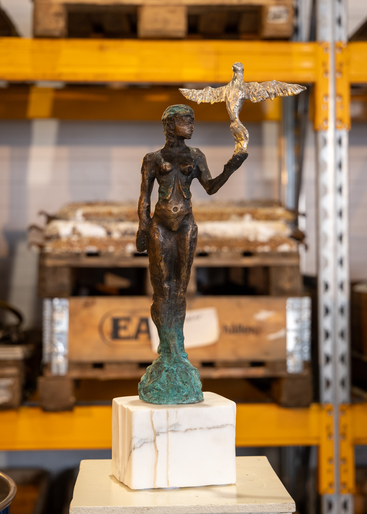 A sculpture made with recycled metals