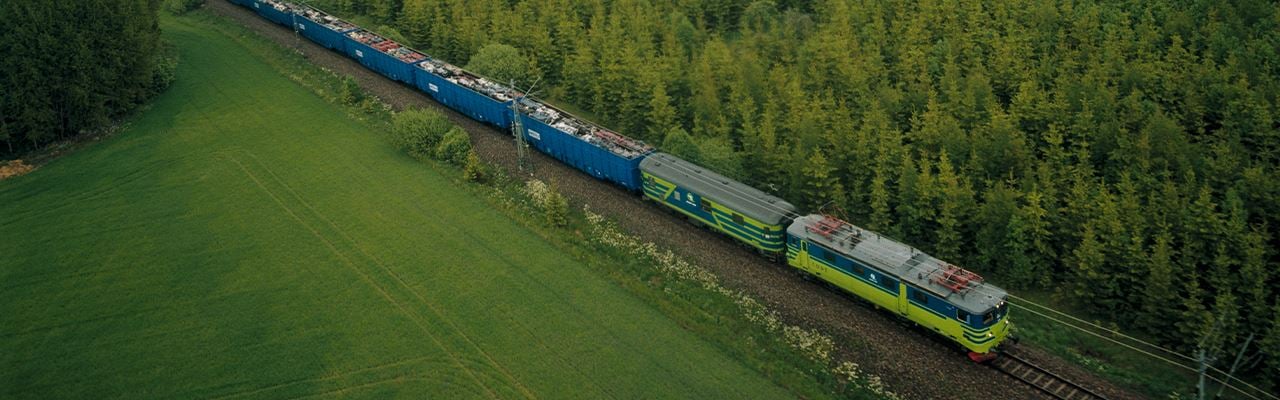 Tåg som kör genom den svenska landsbygdden