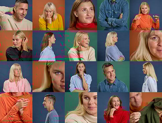 Monta pientä kuvaa henkilöistä.