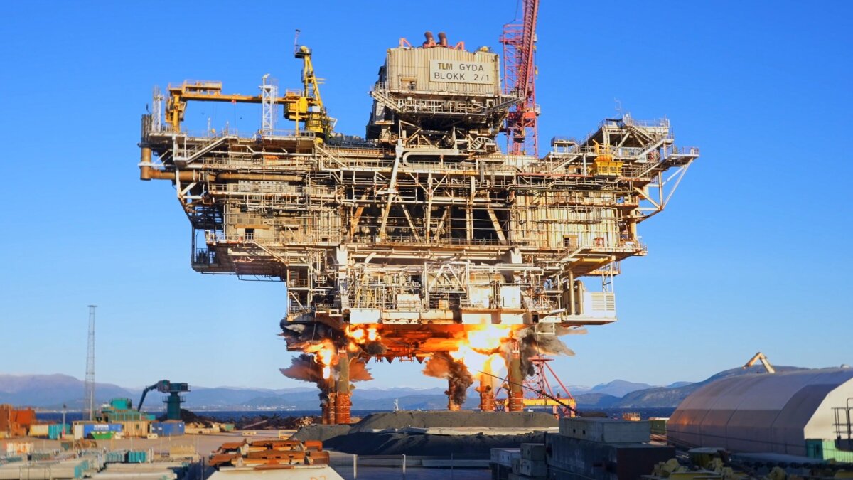 an oil platform being blow up