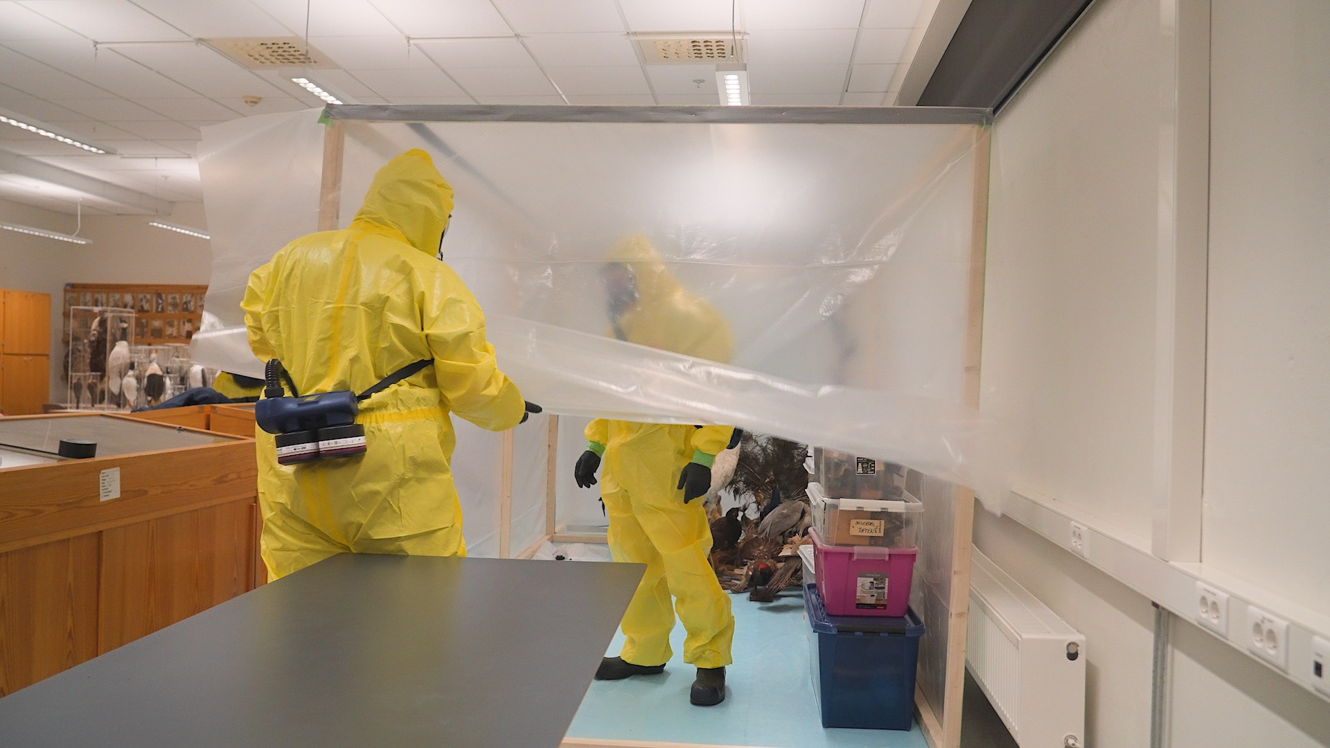 men in hazmat suits