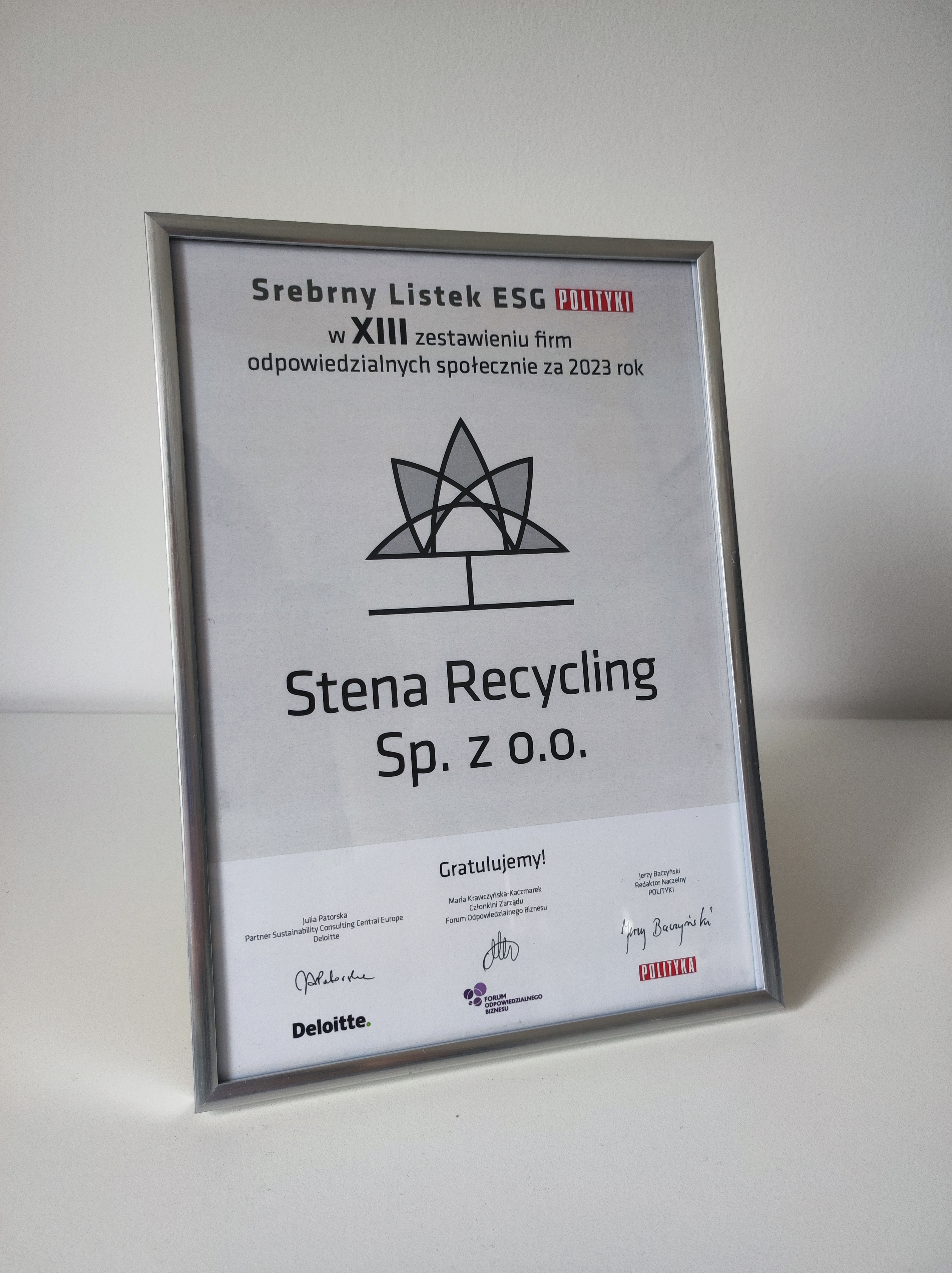 Stena Recycling otrzymała Srebrny Listek POLITYKI