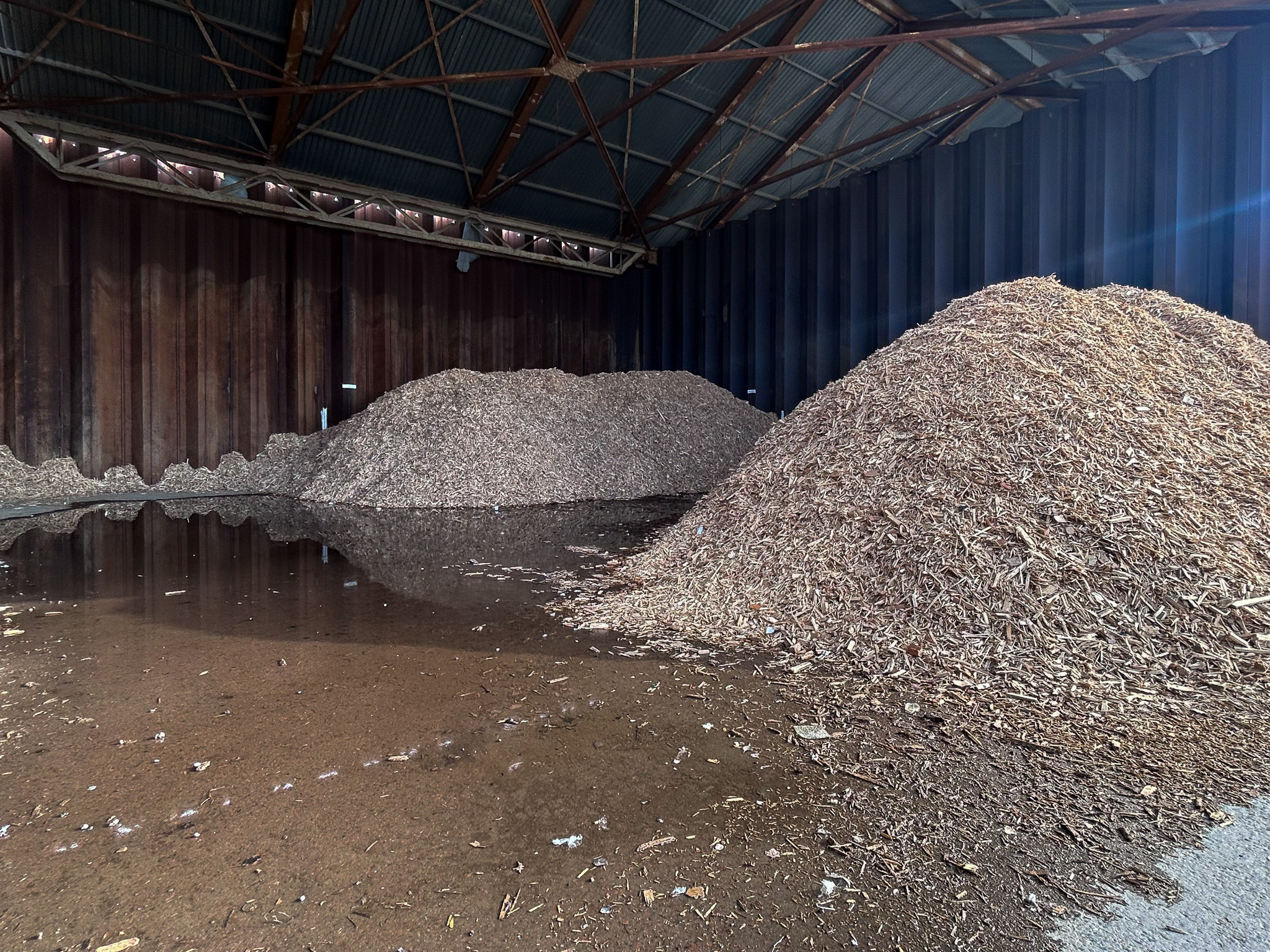 Högar med träflis på filial