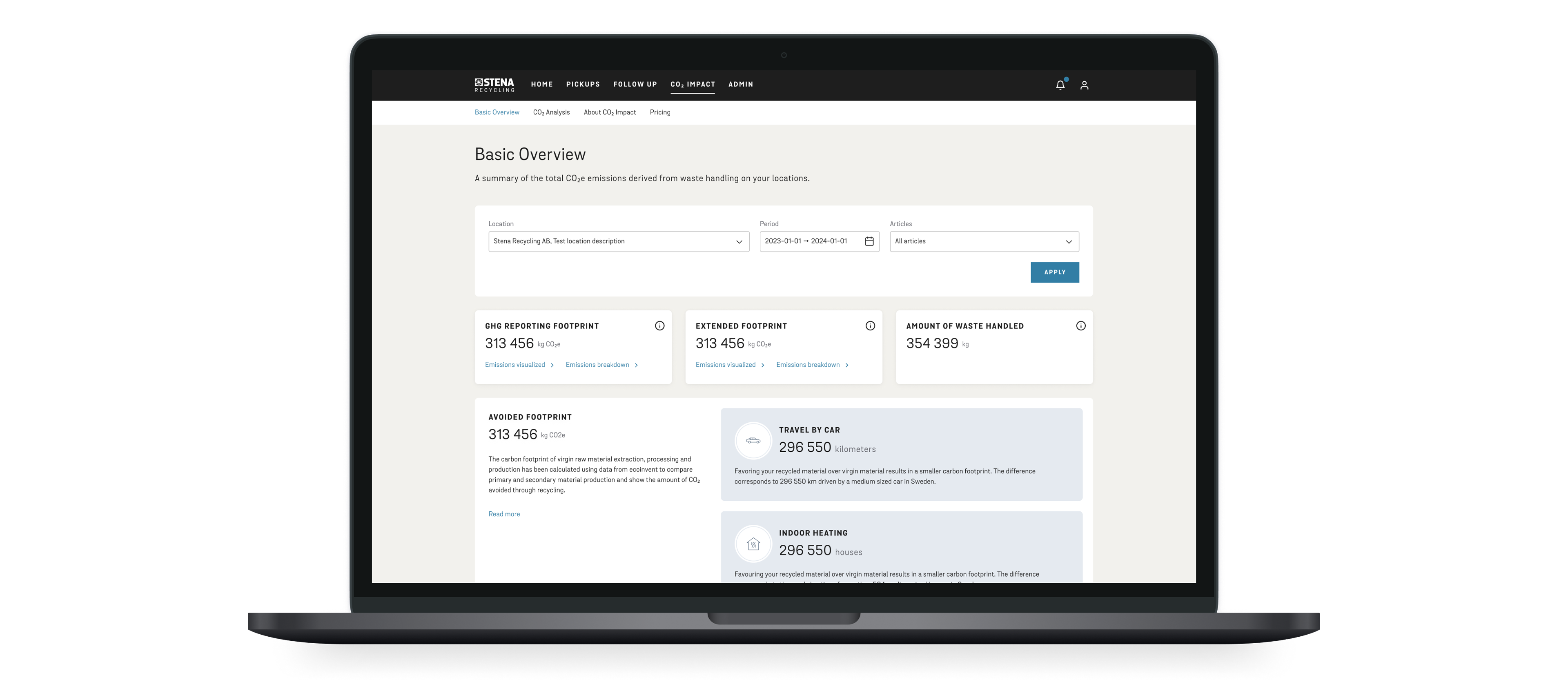 Mac dator som visar screenshot av tjänsten Stena CO2 Impact