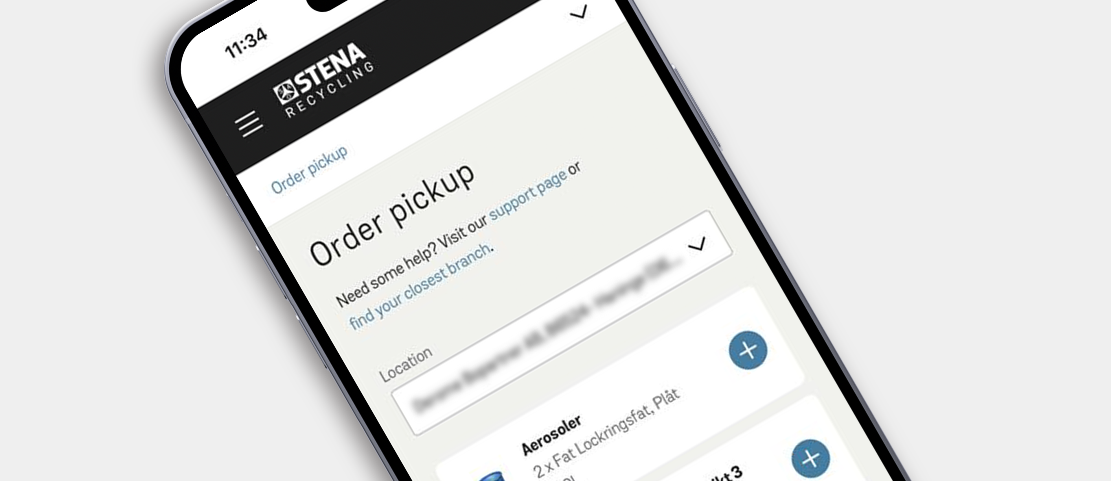 Order pickup in mobile device