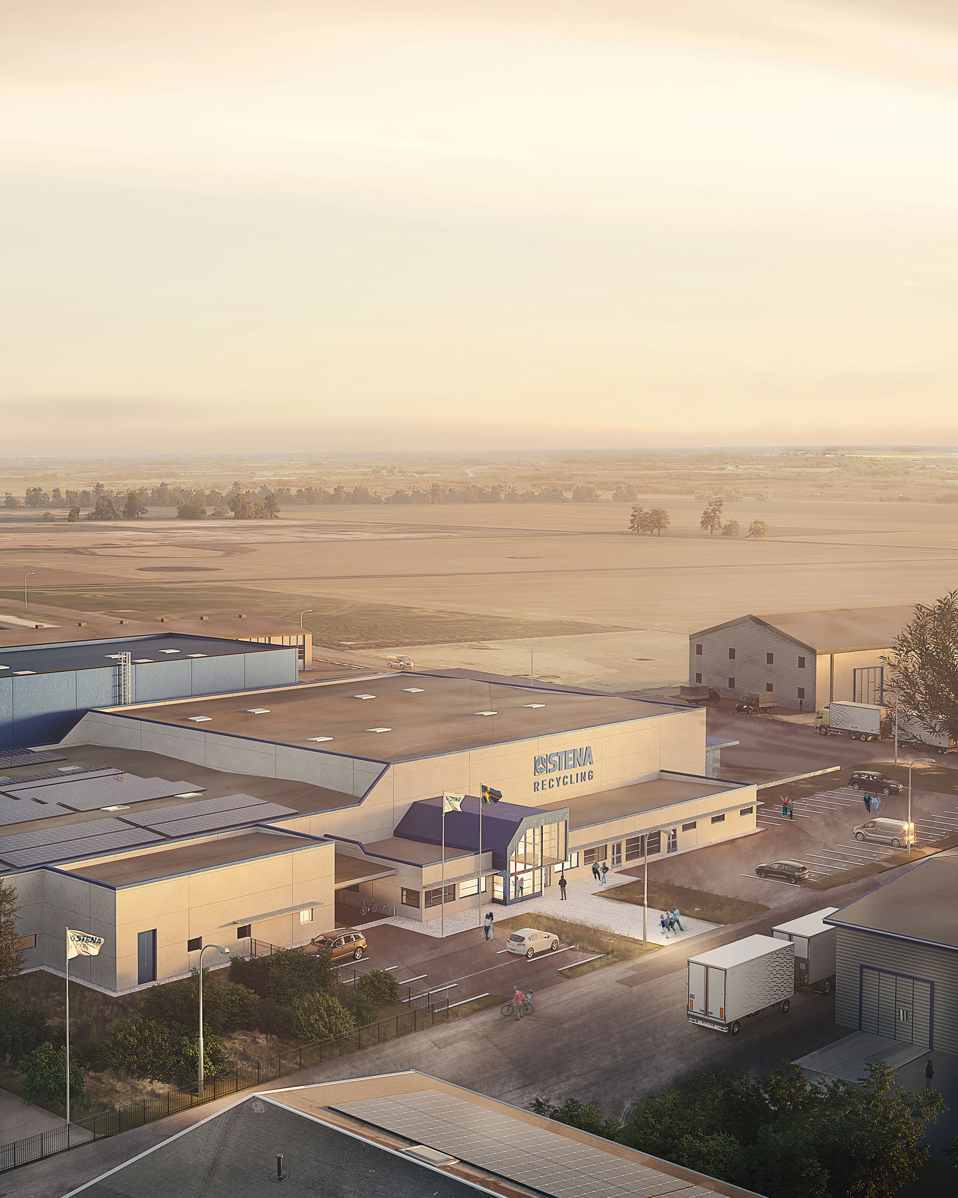 En flygbild som visar ett battericenter från Stena Recycling.