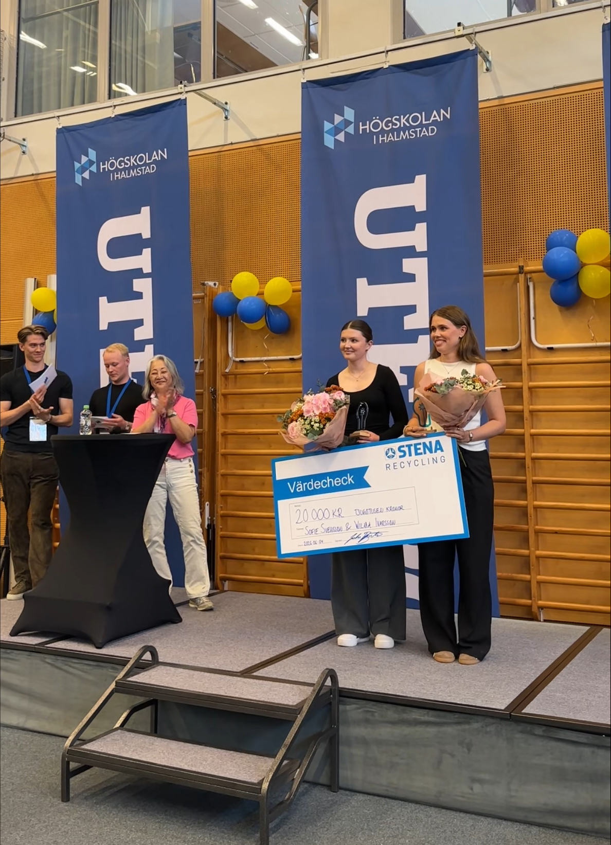 Sofie Svensson och Wilma Ivarsson har tilldelats Stena Recyclings stipendium på 20 000 kronor för sin kandidatuppsats i maskinteknik vid Högskolan i Halmstad