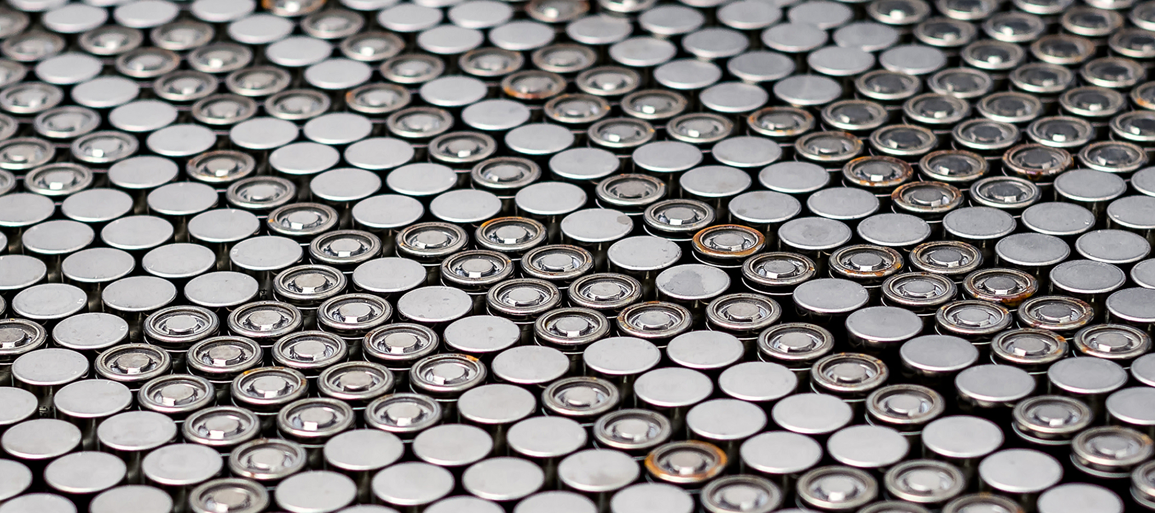 Rows of lithium-ion batteries waiting to be recycled by Stena Recycling