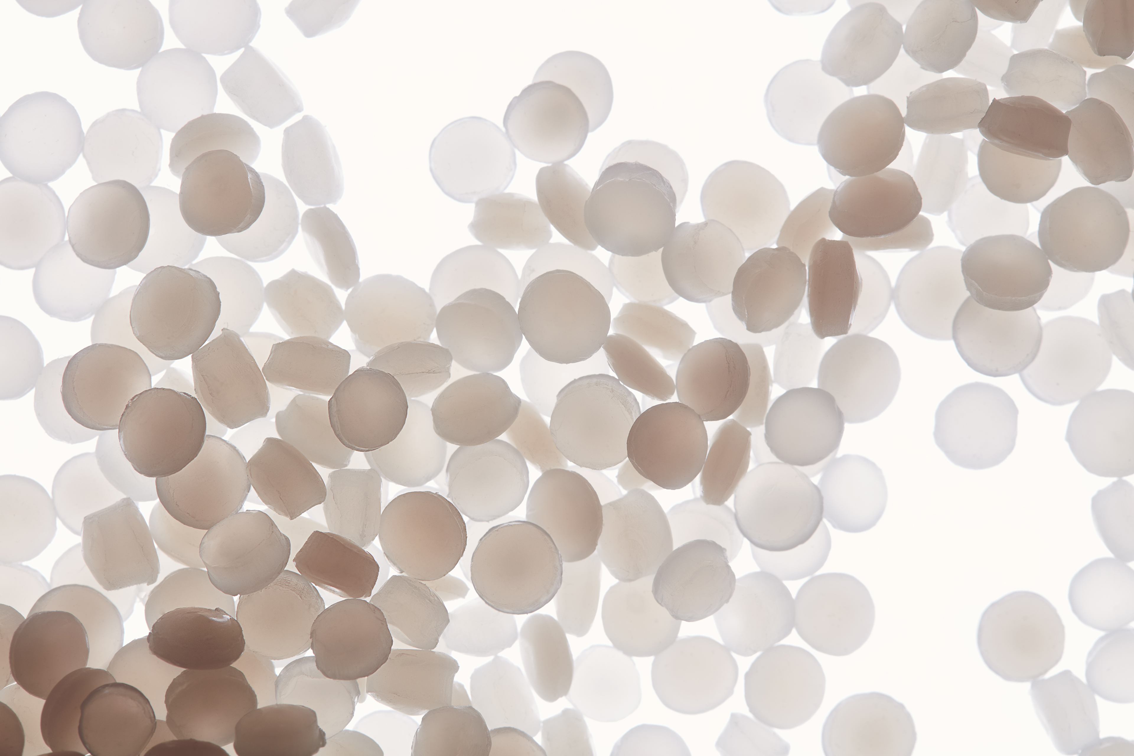 High-quality plastic pellets made from recycled plastic, ready to be used as raw material in new plastic products.