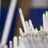 A bundle of disposed fluorescent tubes ready to be recycled as hazardous waste.